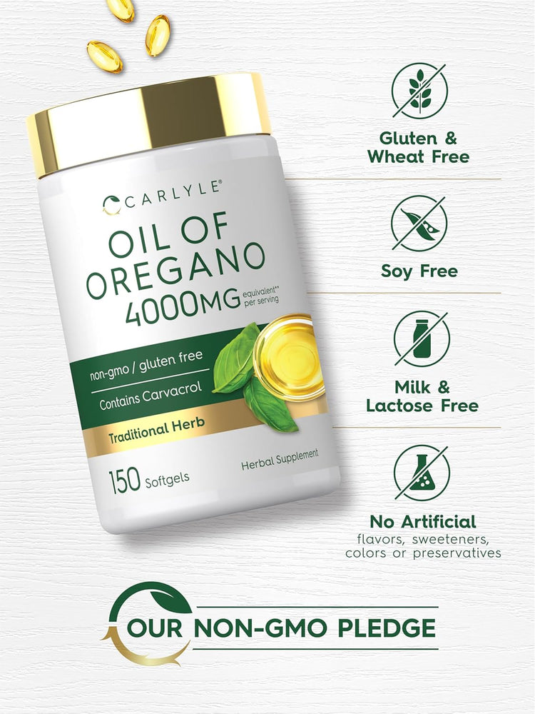 Carlyle Oil of Oregano 4000MG equivalent per serving, non-gmo/gluten free, Carvacrol, Traditional Herb, Herbal Suppl., 150 Softgels