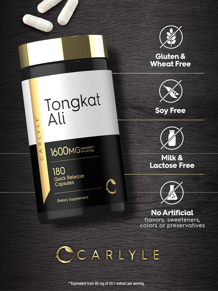 Tongkat Ali 1600MG, 180 quick-release capsules as a dietary supplement.