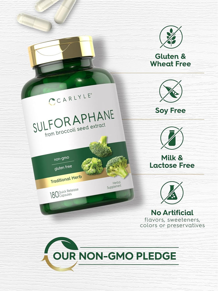 Carlyle Sulforaphane capsules from broccoli seed extract, 180 quick-release capsules.
