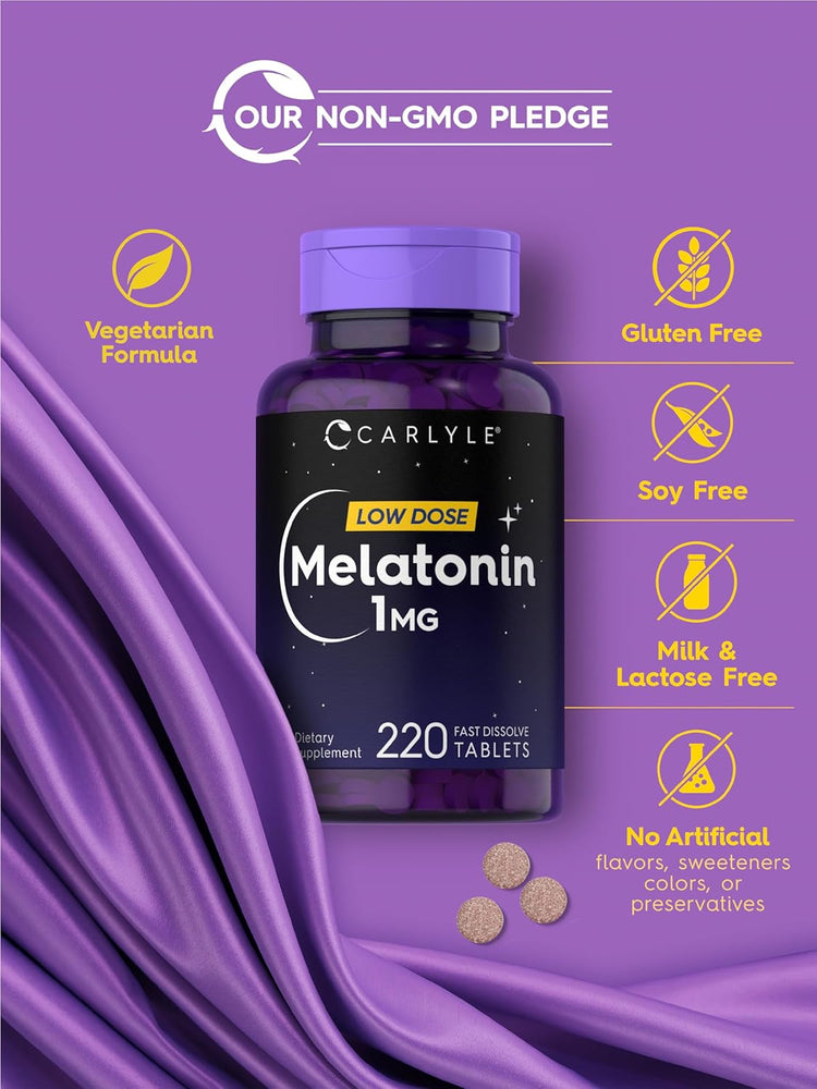 Melatonin bottle: Non-GMO, Vegetarian Formula, Gluten Free, Soy Free, Milk & Lactose Free, No Artificial Flavors/Sweeteners/Colors/Preservatives