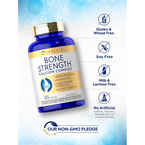 View 5 Bone Strength bottle: Gluten & Wheat Free, Soy Free, Milk & Lactose Free, No Artificial colors/flavors/sweeteners/preservatives, Non-GMO