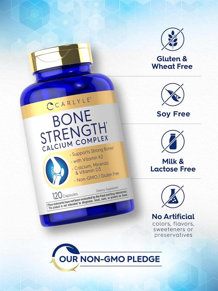 Bone Strength bottle: Gluten & Wheat Free, Soy Free, Milk & Lactose Free, No Artificial colors/flavors/sweeteners/preservatives, Non-GMO