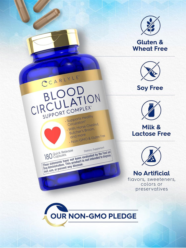 Blood Circulation Complex bottle: Gluten & Wheat Free, Soy Free, Milk & Lactose Free, No Artificial Flavors/Sweeteners/Colors/Preservatives, Non-GMO