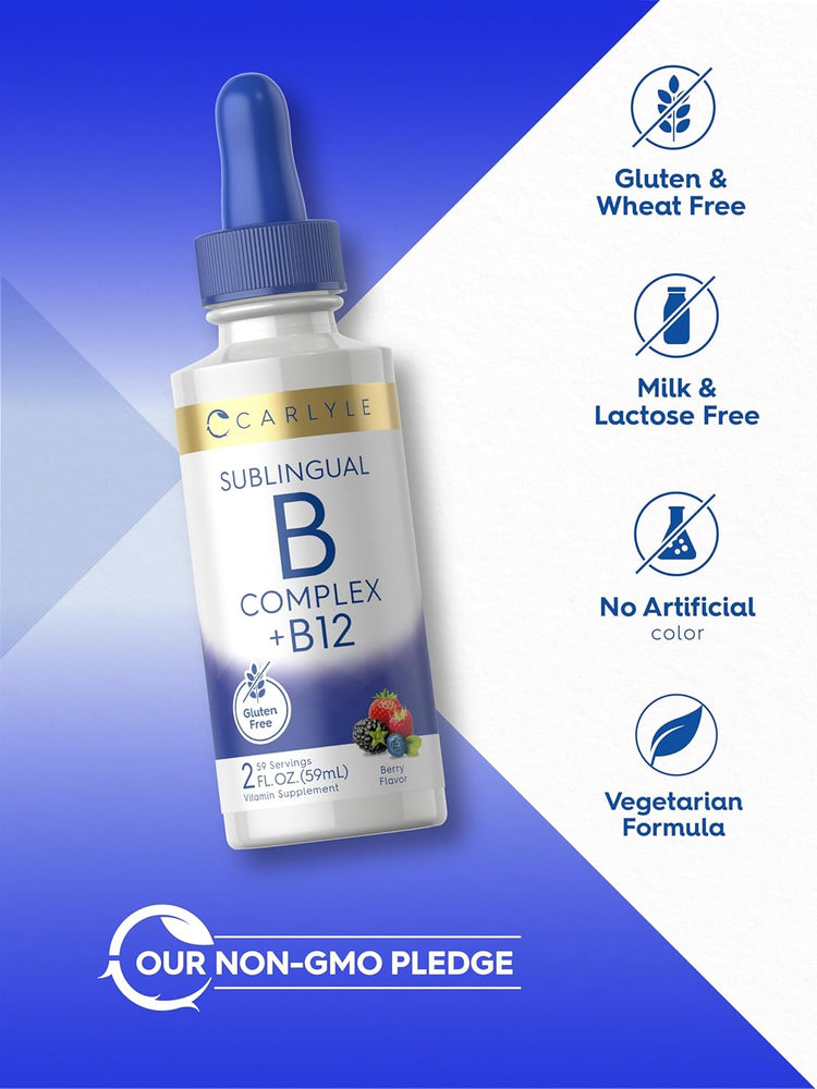 Sublingual B Complex bottle: Gluten & Wheat Free, Milk & Lactose Free, No Artificial color, Vegetarian Formula, Non-GMO Pledge