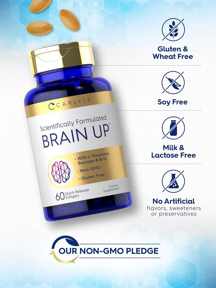 Brain Up bottle: Gluten, Wheat, Soy, Milk, Lactose Free, No Artificial Flavors, Sweeteners, Preservatives, Non-GMO.
