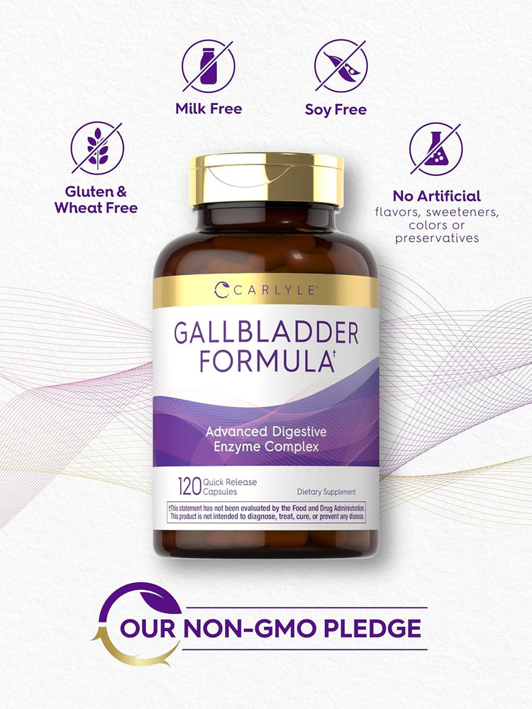 Gallbladder Formula bottle: Milk Free, Soy Free, Gluten & Wheat Free, No Artificial Flavors/Sweeteners/Colors/Preservatives, Non-GMO