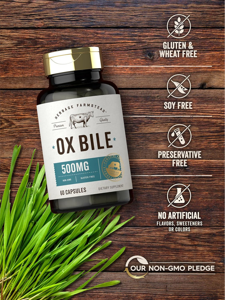 Ox Bile bottle: Gluten, wheat, soy, preservative, and artificial free; non-GMO.