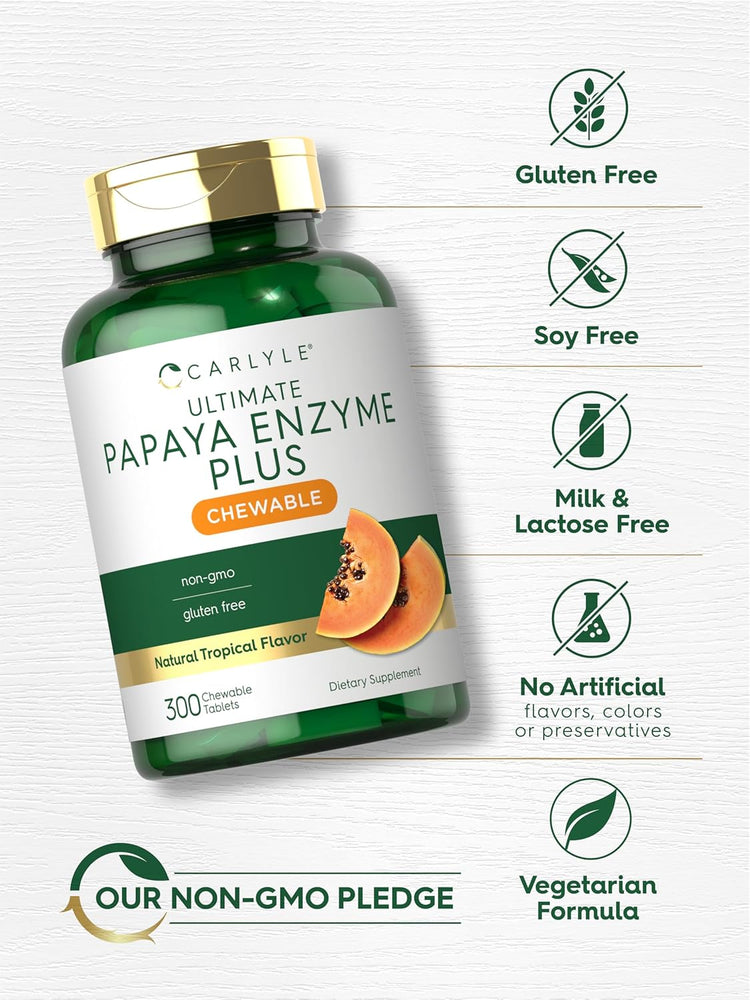 Papaya Enzyme bottle: Gluten Free, Soy Free, Milk & Lactose Free, No Artificial Flavors/Colors/Preservatives, Non-GMO, Vegetarian