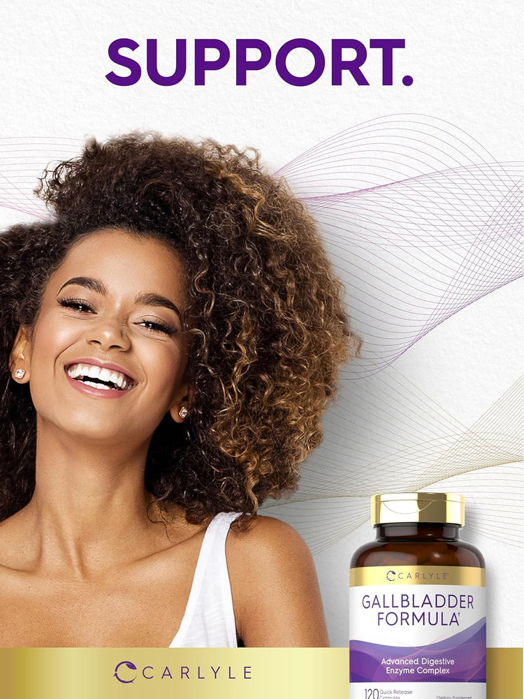 Carlyle Gallbladder Formula Advanced Digestive Enzyme Complex, 120 quick-release capsules for enhanced digestion.