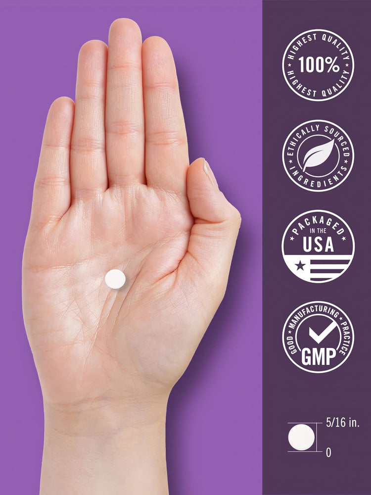Carlyle Melatonin 10 mg tablet, white, round, measures 5/16 inches.