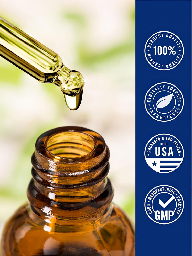 Infographic stating 100% highest quality, ethically sourced ingredients, packaged & lab tested in the USA, with GMP.