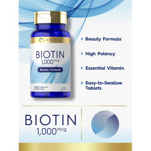 View 7 Graphic stating Beauty Formula, High Potency, Essential Vitamin, Easy-to-Swallow Tablets, with Carlyle Biotin 1,000 mcg, 250 Vegetarian Tablets bottle