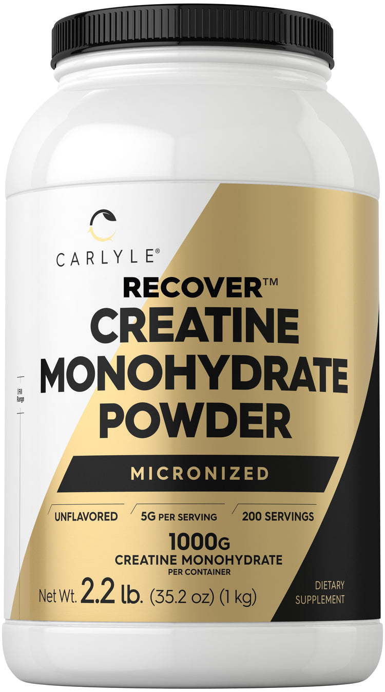 RECOVER™ Creatine Monohydrate Powder, micronized and unflavored, 2.2 lb container, offering 200 servings.