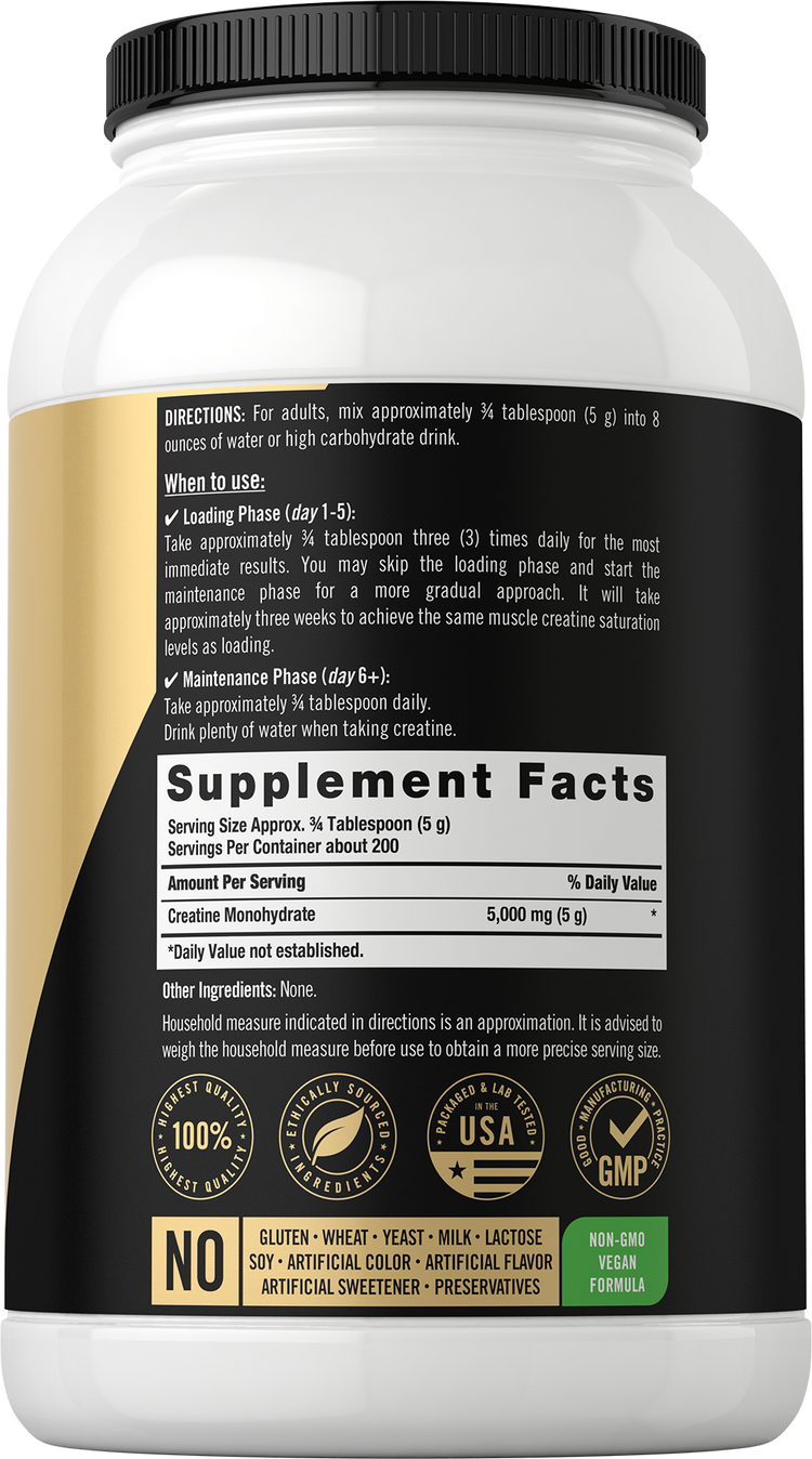 A container of Creatine Monohydrate Powder weighing 2.2 lbs (1kg).