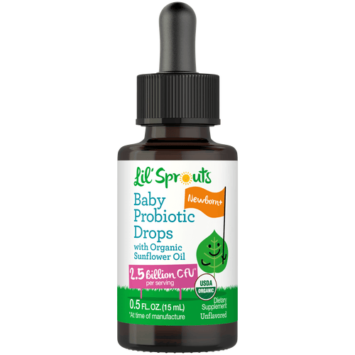 View 1 Lil' Sprouts Baby Probiotic Drops with Organic Sunflower Oil, 2.5 billion CFU, Unflavored, 0.5 FL OZ (15 mL), for Newborns+.