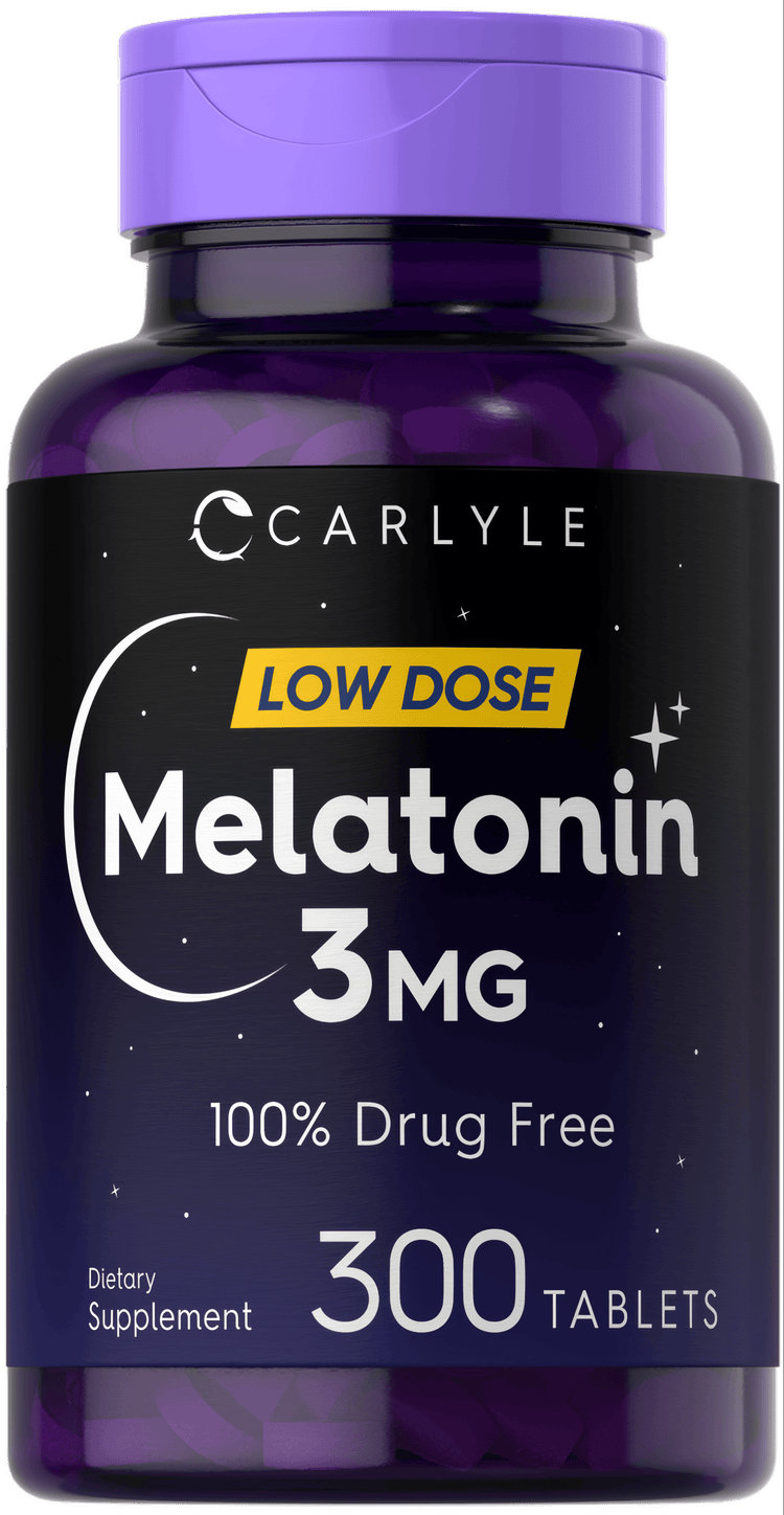 A bottle of Carlyle Melatonin 3MG containing 300 tablets is shown for bulk sale purposes.