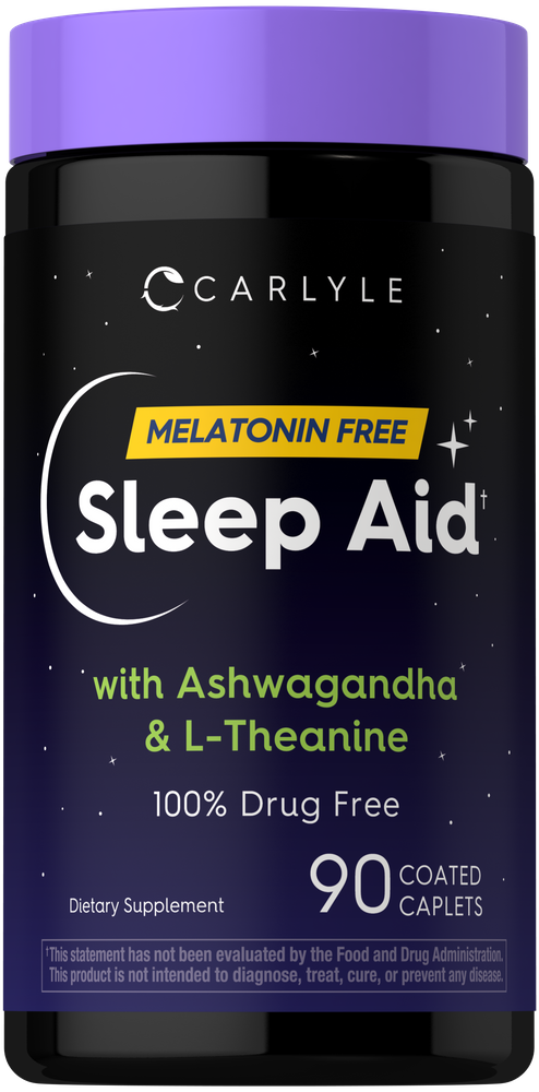 CL Melatonin Free Sleep supplement with 90 coated caplets placed on a hand scale, indicating bulk size and weight.