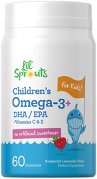Omega-3+ DHA/EPA with Vitamins C & E, no artificial sweeteners, Raspberry Lemonade flavor, 60 gummies for children.