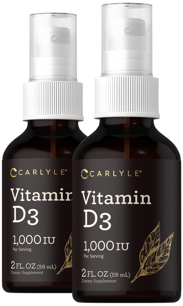 Two bottles of Carlyle Vitamin D3 spray, 1,000 IU per serving, each 2 FL. OZ (59 mL).