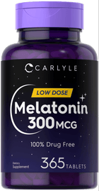 Carlyle Melatonin 300mcg, 365 tablets, low dose, 100% drug free supplement.