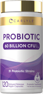Probiotic 60 Billion CFU in 120 Delayed Release Vegan Capsules with 31 Probiotic Strains, Gluten Free.