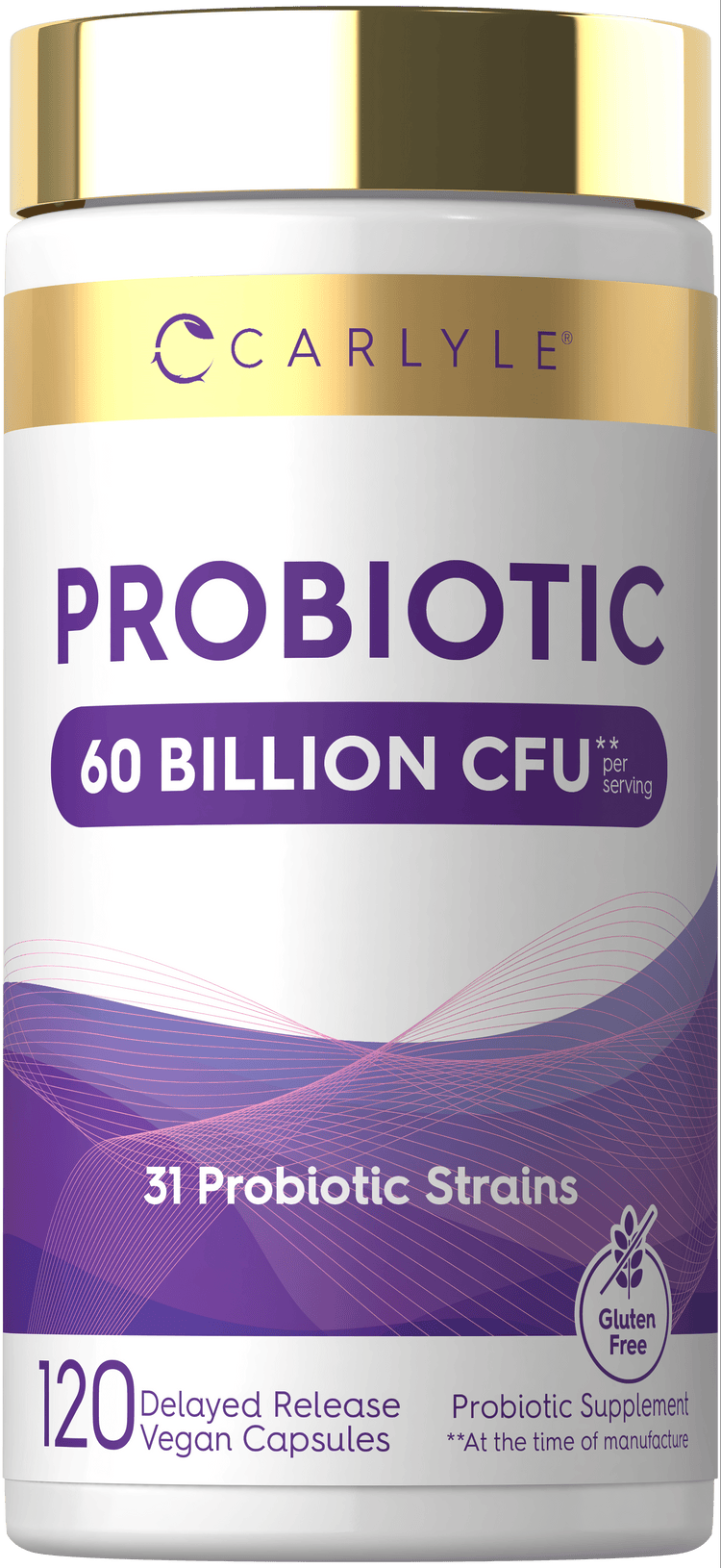 Probiotic 60 Billion CFU in 120 Delayed Release Vegan Capsules with 31 Probiotic Strains, Gluten Free.
