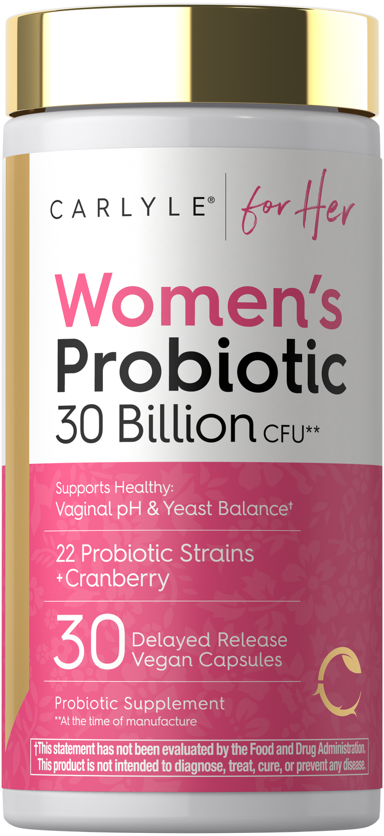 Carlyle for Her Vegan Probiotic with 30 Billion CFU, 30 delayed release capsules for women.