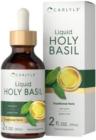 Carlyle Liquid Holy Basil is a non-GMO, gluten-free traditional herbal supplement in a 2 fl. oz. (59mL) bottle.