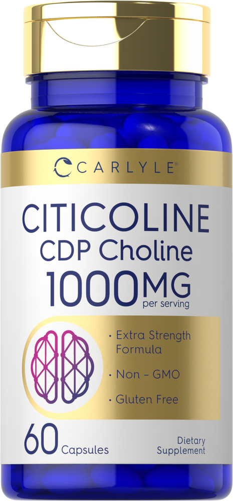 Bottle containing Citicoline 1000mg per serving with 60 capsules.
