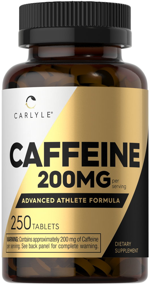 250 tablets of Carlyle Caffeine, each containing 200mg, are displayed on a bulk scale, perfect for those seeking a caffeine boost.