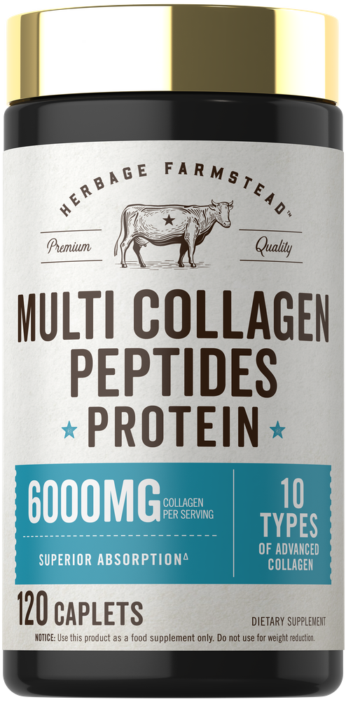 Each serving of Multi Collagen Peptides Protein provides 6000MG of collagen in 120 caplets.