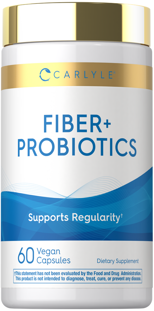 Carlyle Fiber + Probiotics offers 60 vegan capsules, promoting digestive health with a blend of fiber and probiotics.