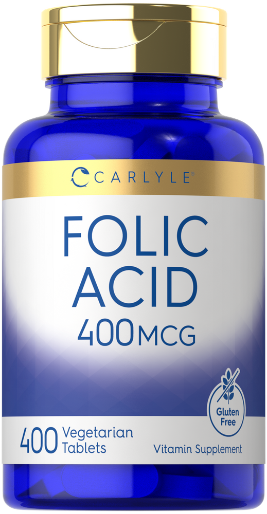 Hand holding a scale measuring 400 MCG Folic Acid Vegetarian Tablets, showing bulk quantity.