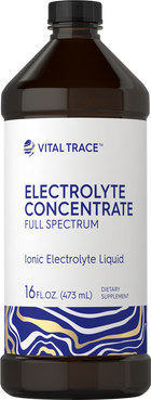 Vital Trace Electrolyte Concentrate Full Spectrum Ionic Electrolyte Liquid, 16 FL.OZ. (473 mL) in hand for scale.