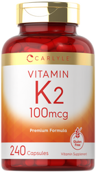 Carlyle Vitamin K2 100mcg, 240 capsules. Premium formula. Gluten-free vitamin supplement.