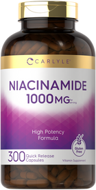 A bottle of 300 quick-release capsules with 1000 MG niacinamide per serving.