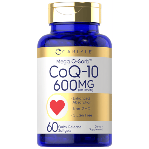 View 1 Hand holding a Mega Q-Sorb CoQ-10 600MG quick release softgel, demonstrating the product size and scale for clarity.