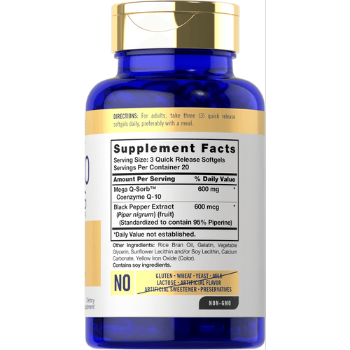 View 2 Hand holding Carlyle COQ-10 bottle containing 60 quick release softgels, each with 200 mg.