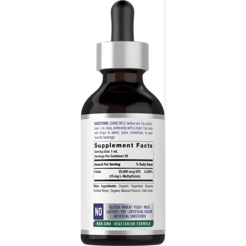 View 2 Carlyle L-Methylfolate 15 mg liquid in a 2 oz dropper bottle placed on a hand scale for measurement.