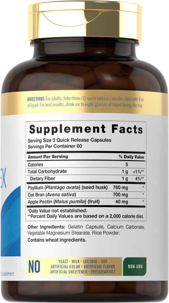 Carlyle Triple Action Fiber, 180 capsules, shown on a hand scale, emphasizing bulk measurement of dietary supplement.