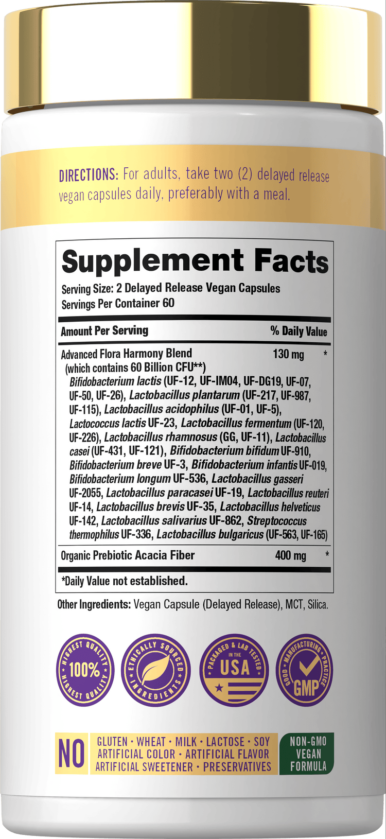 CL Probiotic offers 60 billion CFU in 120 delayed-release vegan capsules.