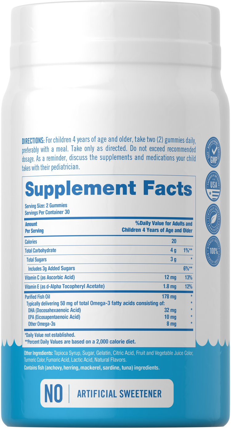Supplement Facts for Carlyle Kids Omega 12/1 60ct Gummies displayed.