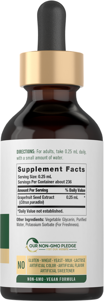 A 2 fl oz dropper bottle of Grapefruit Seed Liquid placed on a scale, showcasing size and volume for measurement purposes.