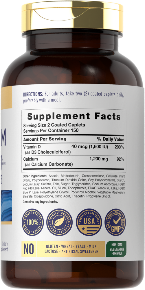 Supplement Facts panel for Carlyle Calcium 1200 mg plus D 300 Tablets, detailing nutritional information clearly and concisely.