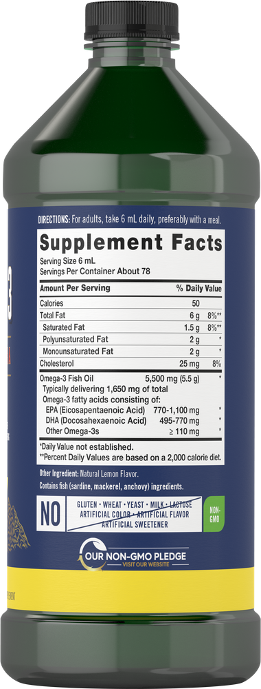 Carlyle Omega 3 1650 mg liquid with a 6 mL serving size, offering approximately 78 servings.