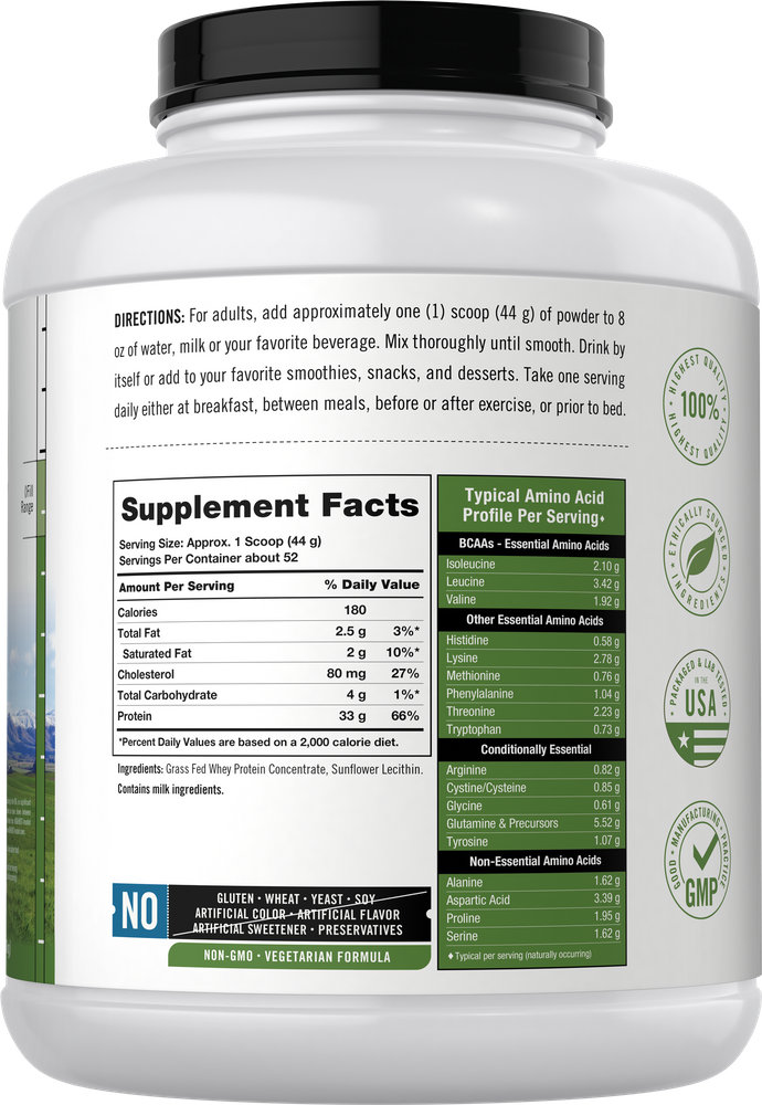 Carlyle Grass Fed Whey 5 lb unflavored protein powder in a large white tub with a black lid for bulk use.