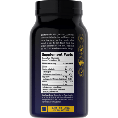 View 2 Supplement Facts panel for Carlyle Melatonin 5mg 130ct Gummies, providing dosage and nutritional information.