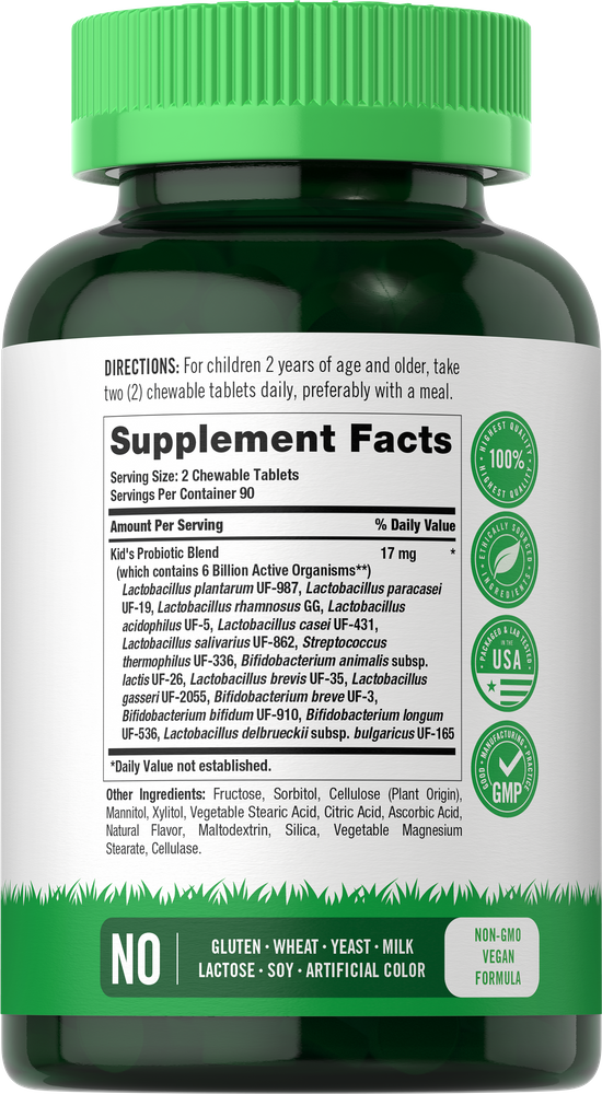 A hand holding a bottle of Child Probiotic 180 Chewable Tablets, used for displaying the scale of the product.