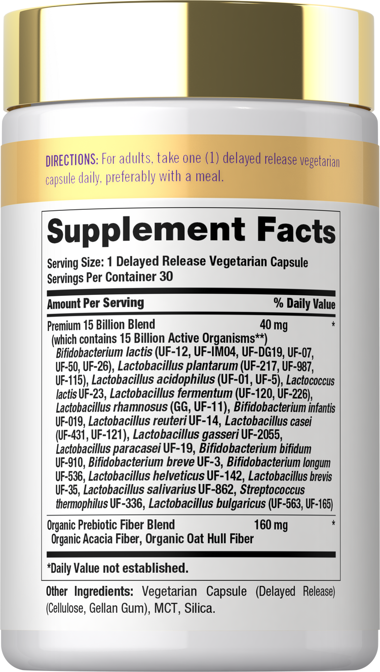 Image showing Supplement Facts panel for CL Probiotic 15 Billion CFU 30 Capsules.