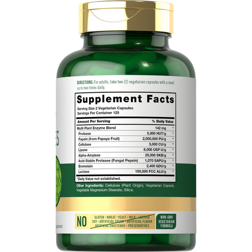 View 2 Carlyle Plant Enzymes bottle with 250 vegetarian capsules shown on a hand scale.